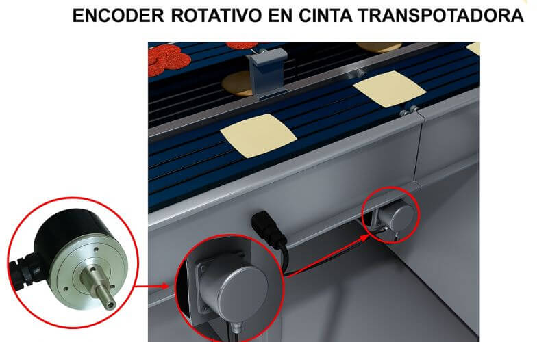Encoder rotativo en cinta transportadora