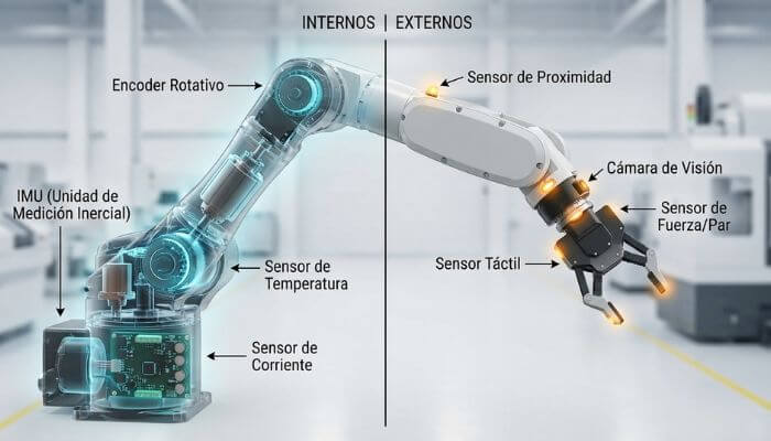 sensores internos y externos en la robotica industrial